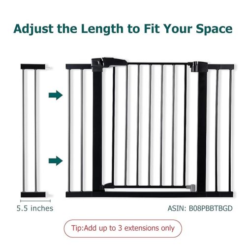 BABELIO Metal Baby Gate,5.5inch (14cm) Black Extension, Extra Wide Baby Gates for Stairs & Doorways, Pressure Mounted Walk Thru Child Gate with Door, NO Need Tools NO Drilling,30" Tall