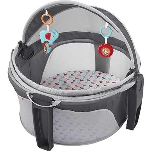 Fisher-Price Portable Bassinet On-The-Go Baby Dome, Travel Play Space with Developmental Newborn Toys & Canopy, Arrows Away