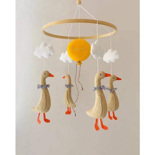 Duck Nursery - Baby Mobile Goose - Yellow Hot Air Balloon - Crib Mobile - Goose Baby Shower - Duck Baby Shower - Felt Goose Mobile Nursery