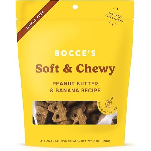 Bocce's Bakery Oven Baked PB & Banana Recipe Treats for Dogs, Wheat-Free Everyday Dog Treats, Real Ingredients, Baked in The USA, Natural Soft & Chewy Cookies, Peanut Butter & Banana, 6 oz