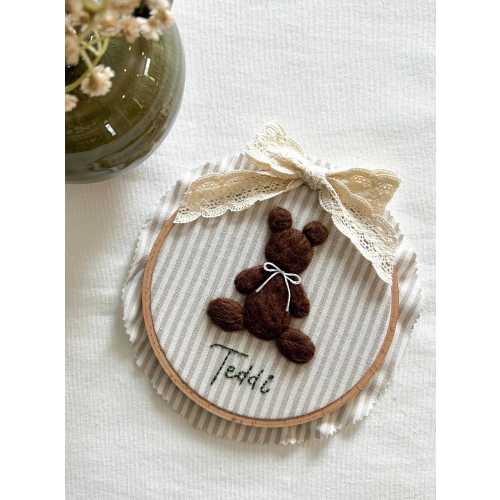 Teddy Bear Needle Felted Embroidery Hoop