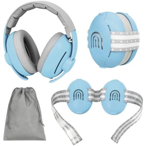 2-in-1 Adjustable Baby & Toddler Noise Cancelling Headphones - Ear Muffs for Kids 1-3 for Airplane Travel