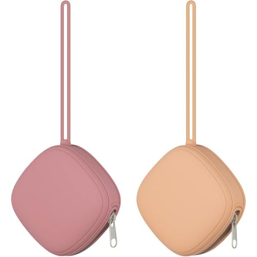 2 Pack Silicone Pacifier Holder Case, Portable Pacifier Case For Diaper Bag, BPA Free Newborn Baby Pacifiers Silicone Pouch For Boys & Girls (Apricot+Powder Rose)