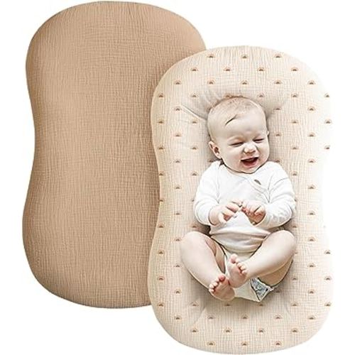 Konssy Muslin Baby Lounger Cover 2 Pack, 100% Cotton Newborn Lounger Cover, Soft and Breathable Removable Slipcover Infant Lounger Cover for Boy, Girl (Brown, Sun)