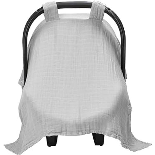 Meracorallo Muslin Baby Car Seat Cover, Lightweight Breathable Soft Infant Carrier Cover Carseat Canopy for Baby Boys and Girls, Gray