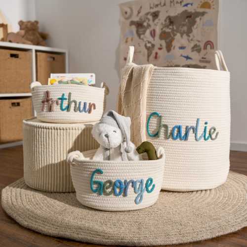 Personalized Baby Basket | Rope Cotton Baby Gift Basket | Baby Gift Basket| Newborn Gift | Baby Shower Gift | Toy Organizer | Nursery Gift