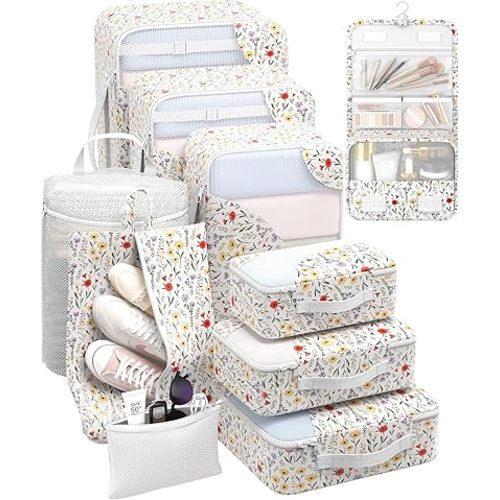 10 Set Packing Cubes for Travel, Gifts for Women Mom,Anti-Tearing Suitcase Organizer for Luggage with Shoe & Hanging Toiletry Bag,OlarHike Vacation Essentials & Accessories for Cruise Ship