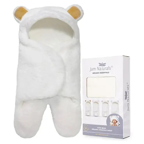Jam Naturals-Cute Bear Organic Newborn Swaddle Wrap-Baby Boy, Girl Soft Blanket, Newborn Baby Registry Gift (Golden Brown, 3-6m)