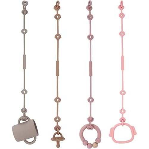4pcs Toy Safety Straps, Socub Silicone Adjustable Baby Pacifier Teether Straps, Toddler Toy Bottle Harness Straps for Strollers, High Chair, Cribs, Bags, BPA Free
