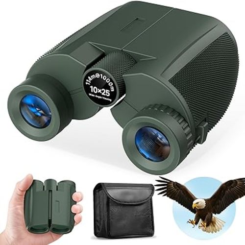 10x25 Compact Binoculars for Adults and Kids, Large View Waterproof Small Binoculars with Low Light Vision BAK4 Prism FMC Lens for Cruise Ship Bird Watching Travel Sightseeing Concert Hunting
