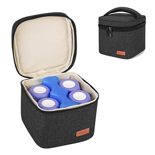 CURMIO Breastmilk Cooler Bag for Four Bottles up to 5 Oz, Insulated Baby Bottle Bag, Perfect for Daycare Travel Nursing Mom, Bag Only, Black