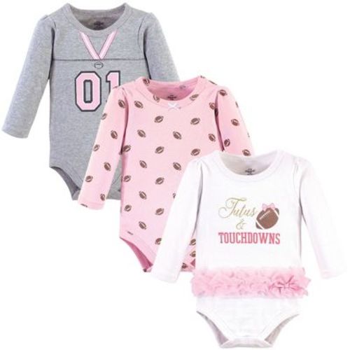Little Treasure Baby Girl Cotton Long-Sleeve Bodysuits 3pk, Tutus Touchdowns, 12-18 Months