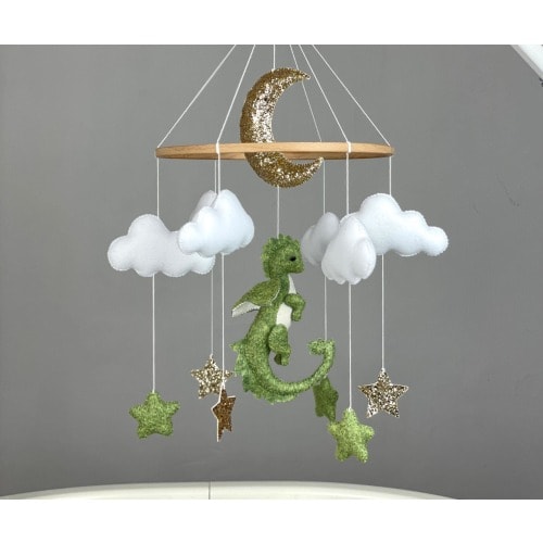 Dragon baby mobile neutral Dragon crib mobile Fantasy theme nursery Felt hanging mobile personalized