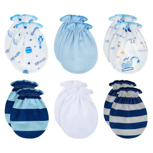 RATIVE Organic Cotton No-Scratch Baby Mittens for Newborn Boys and Girls, 0-6 Months, 6 Pairs, Breathable Lightweight Baby Mittens