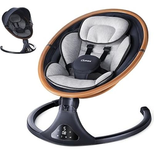LAREX Baby Swings to Toddler-Electric Infant Swing Portable for Newborn Boy Girl, 5 Sway Speeds with Remote Control, 12 Preset Melodies and Bluetooth, 0-6 Months Max 20 Lbs (Gray)