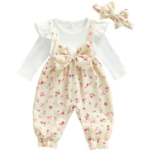 Newborn Baby Girl Clothes Ruffle Sleeve Jumpsuit Corduroy Floral Romper+Headband Cute Fall Winter One Piece Outfit