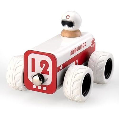 BTB Wooden Pull Back Car,Toy Ambulance Paramedic,Montessori Wooden Toy,Pullback Pull-Back Car,Wooden Vintage Retro Classic Toy Car,Wood Toy Cars,Wooden Race Car,Racing Car,Toddler Boy Boys Toys