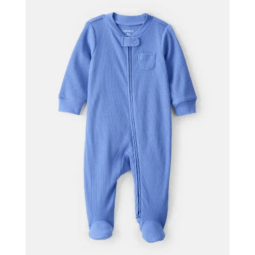 Baby Boy Rib Long-Sleeve Snug Fit Sleep & Play Pajamas - Blue | Carter's