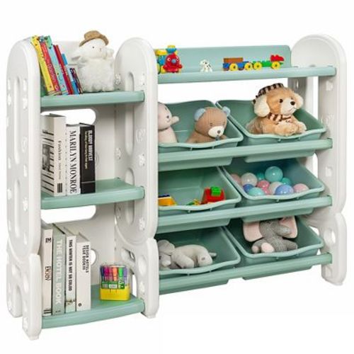 Costway Kids Toy Storage Organizer w/Bins & Multi-Layer Shelf for Bedroom Playroom Green\Blue