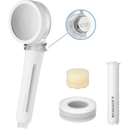 Filtered Handheld Shower Head with Vitamin C & Sediment Filter, High Pressure Water Flow, Water Saving, Reduces Chlorine for Dry Skin & Hair, On/Off Switch, Made in Korea, Spa-Like Shower- Pure White