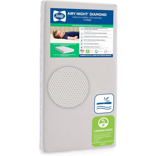 Sealy Baby Airy Night Diamond Breathable Crib Mattress, Made in USA, GREENGUARD GOLD Certified, Supportive & Sustainable Mesh Surface, 2 Stage, Toddler Bed Fit, Safety & Quality Tested, 52x28"