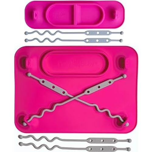 BUSY BABY Silicone Mat Bundle - 1 Original Mat Plus 1 Mini Mat, Strong Suction Cups, 6 Straps to Secure Baby Essentials and Keep Them Off The Floor, Baby Led Weaning, Travel Sleeve Included