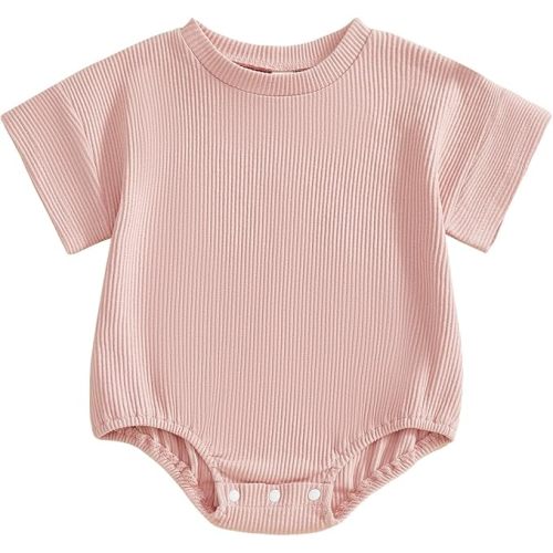 Merqwadd Baby Summer Bubble Romper Infant Boy Girl Short Sleeve Onesie Oversize Cotton T-shirt Bodysuit Top