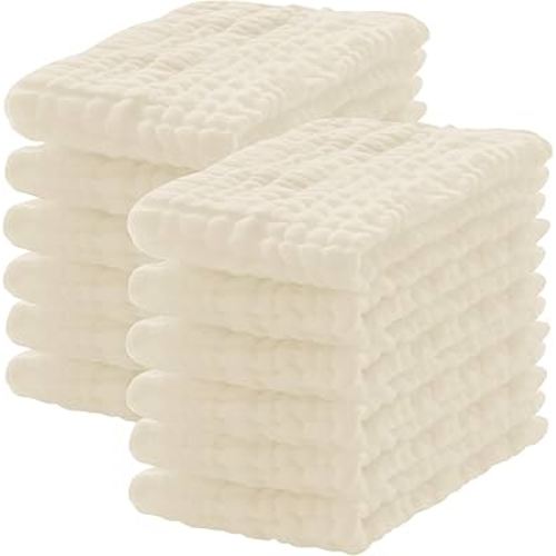 12 Pack Muslin Burp Cloths 100% Cotton Muslin Cloths Large 20''x10'' Extra Soft and Absorbent Baby Burping Cloth - Ivory