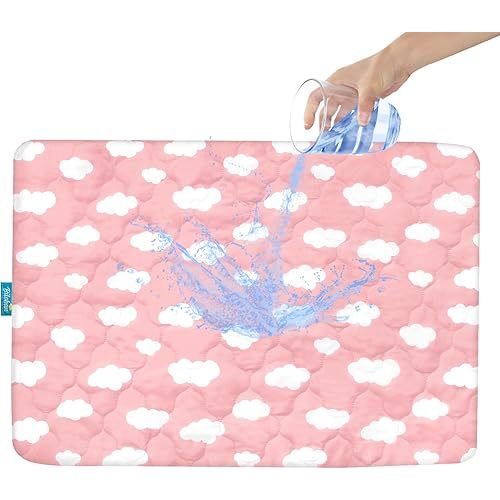Pack and Play Mattress Protector Sheets Fitted Waterproof Pack and Play Mattress Pad Cover, Compatible with Graco Pack n Play & Dream On Me & Pamo Babe, Playpen/Playard Sheet, Pink Cloud, 39" x 27"