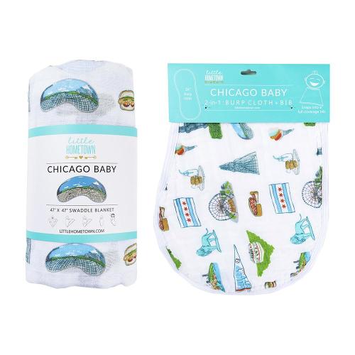 Chicago Swaddle Blanket and Burp Cloth