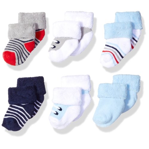 Luvable Friends Newborn Baby Terry Socks, 6 Pack, Boy Shoes, 0-3 Months
