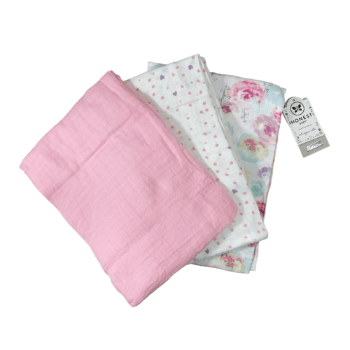 Honest Baby 3-Pack Swaddle Blankets, Rose Blossom