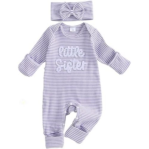 Nebworn Baby Girl Waffle Knit Romper Long Sleeve Ruffle Butt Onesie Fall Winter Clothes Coming Going Home Outfit