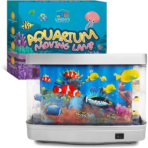 Linda’s Essentials Fake Fish Tank for Kids and Adults, Fake Aquarium Decorative Lamp, Artificial Fish Tank with Moving Fishes, Artificial Aquarium Night Light, Plug in Moving Lamp