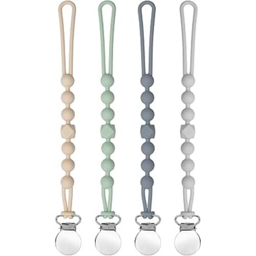 Pacifier Clips for Boys - MORIBOX Silicone Paci Clip Teething Relief with One Piece Baby Binky Holder for Shower Birthday Gift 4 Pack