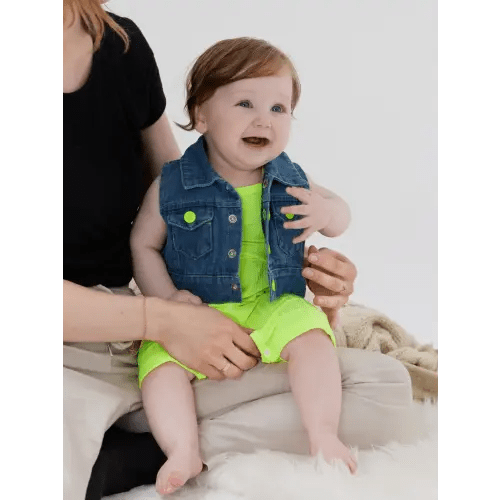 2pcs Baby Girl Solid Rib-knit Romper and Button Up Front Vest Denim Jacket Set Only $22.99 PatPat US Mobile