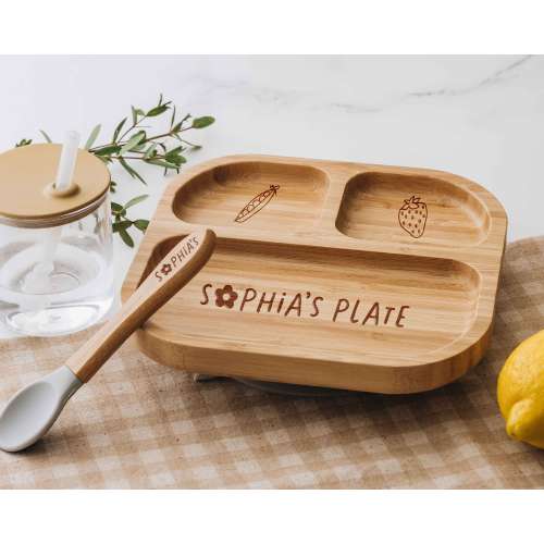 Baby Bamboo Plate with Spoon, Toddler Dining Set