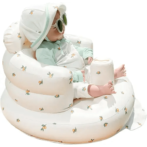 Inflatable Baby Chair, AirSwim Baby Inflatable Seat for Babies 3 Months and Up Summer Inflatable Baby Seat for Sitting Up, Blow Up Baby Floor Seat with Built in Air Pump, Orange
