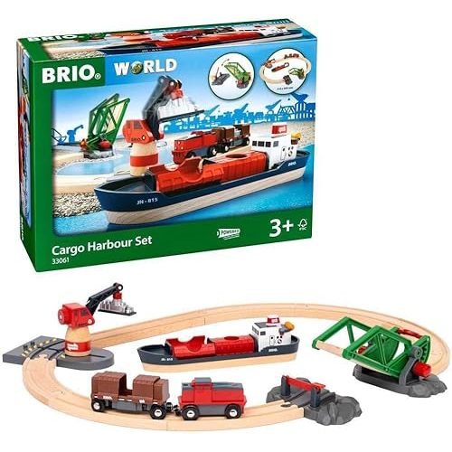 BRIO World - 33061 Cargo Harbor Set | 16-Piece Train Set with Accessories Wooden Tracks | Ideal Gift for Kids Aged 3+ | Certified Sustainable Materials