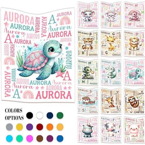 Cute Turtle Custom Baby Blanket - Personalized Floral Seaweed Turtle Gifts with Name - Rainbow Butterfly Oceans Animals Flannel Throws Sheet Decor for Boys Girls Toddler Newborn Crib Nap - 30"X40"