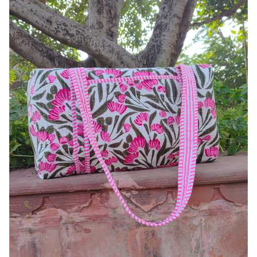 Indian Cotton Quilted Duffle Bags,Beautiful Block Print Quilted Bag,Weekender Bags,Handmade Colorful Travel Overnight Bags For Women Gifts