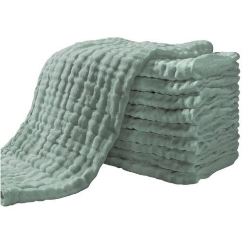 Yoofoss Muslin Burp Cloths for Baby 10 Pack 100% Organic Cotton Baby Washcloths for Boys Girls Large 20''X10'' Super Soft and Absorbent Dark Green