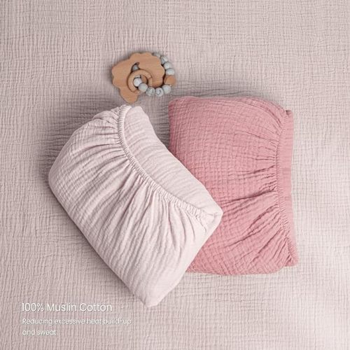 Lulu moon Muslin Crib Sheets - Fitted Crib Mattress Sheets for Boys and Girl - 28"x 52", 2 Pack (Soft Pink & Carnation)