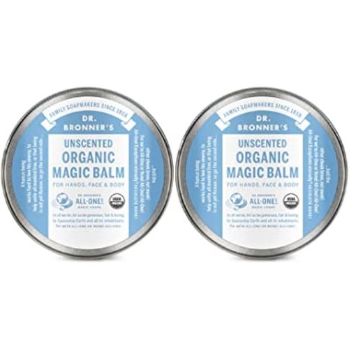 Dr. Bronner's - Organic Magic Balm - Baby Unscented, Made with Organic Beeswax & Hemp Oil, Moisturizes & Soothes Hands, Face & Body (2 oz, 2-Pack)