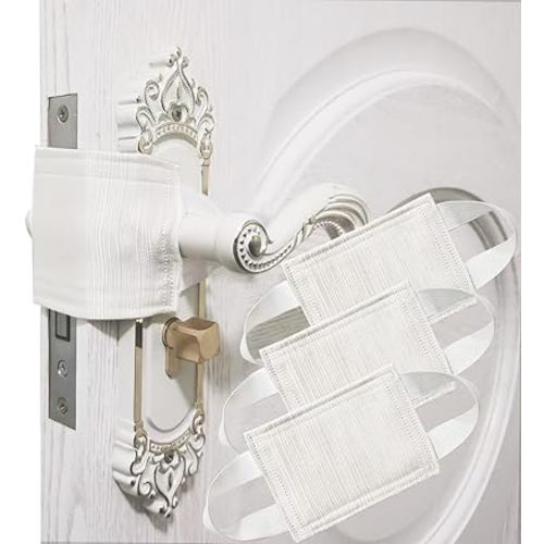 Door Silencer, Cloth Door Latch Cover, Quiet Close Pads to Reduce Slamming Noise for Baby, Nursery, Door Latch Silencer Cushion to Prevent Door from Slamming (3 Pack, Beige, 4.1 * 3.1 inches)