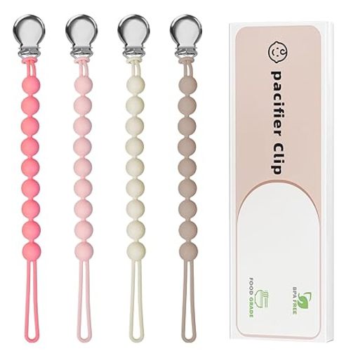 Pacifier Clips for Baby Girls Boys - Loviomad Silicone Paci Clip for Philips Avent Soothie Binky Holder, Baby Newborn Essentials Shower Birthday Gift (4-Pack)