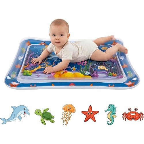 Piszvbej Tummy Time Water Mat for Babies, Inflatable Tummy Time Water Play Mat, with Bright and Colorful Patterns, for Interactive and Fun Early Learning, Ocean-Themed