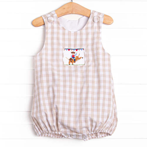 Rodeo Rider Smocked Bubble, Tan – Stitchy Fish, 6M