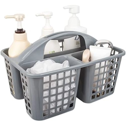 JiatuA Portable Shower Caddy Basket with Compartments Cleaning Supplies Organizer with Handle Plastic Storage Divided Tool Bin for Bathroom, Bedroom, Kitchen, College Dorm, Garden, Under Sink, Grey