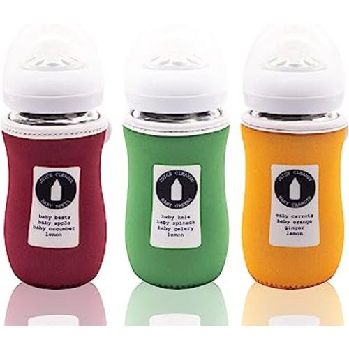 Glass Baby Bottle Sleeve Covers for 8 oz Philips Avent | Adjustable Sleeves | Heat and Cold Retention | Neoprene | Non Slip Grip | Set of 3 (Baby Juice Cleanse)